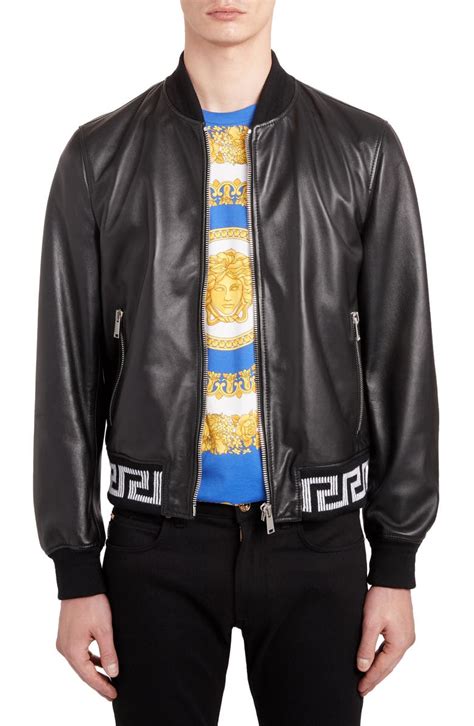 versace black leather bomber jacket|Versace bomber jacket women's.